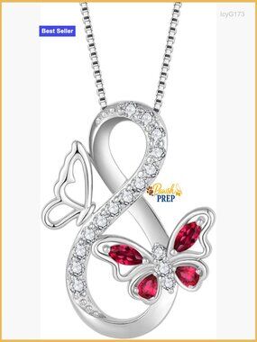 Sterling Silver Infinity Butterfly Pendant Necklace with Birthstone